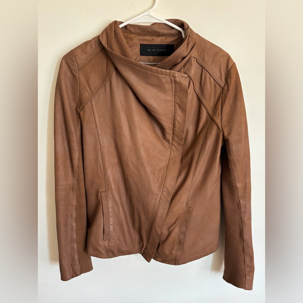 Elie Tahari khaki tan modern cut wool blend suit jacket 6